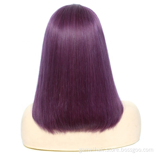 Mink Cuticle Aligned 12A Unprocessed Brazilian Ombre Short Human Hair Bob Wig  # Purple Lace Front Wig Human Hair
